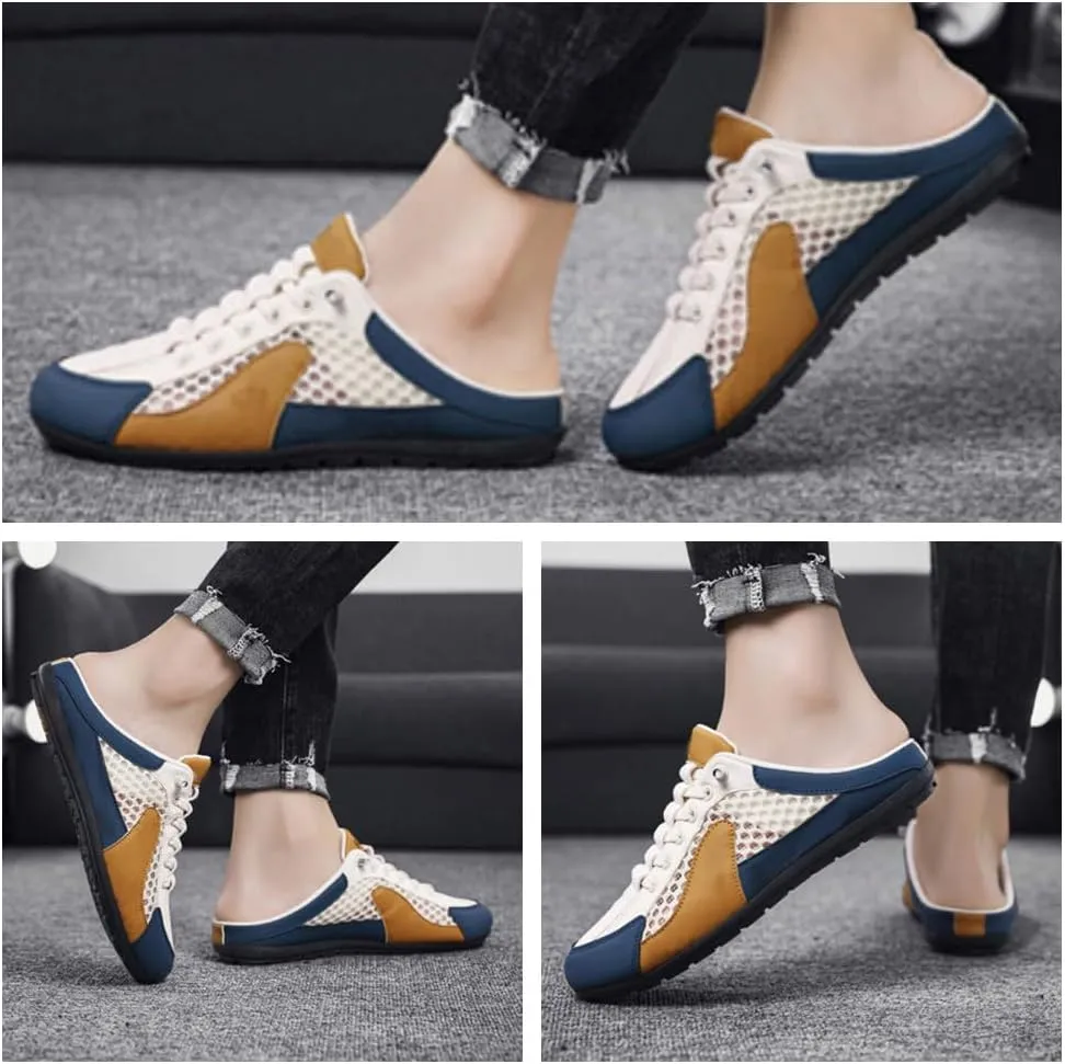 Men's Backless Slip-On Sneakers, Lightweight Breathable Summer Shoes, Non-Slip Sports Sandals with, Outdoor Walking & Casual Comfort Footwear