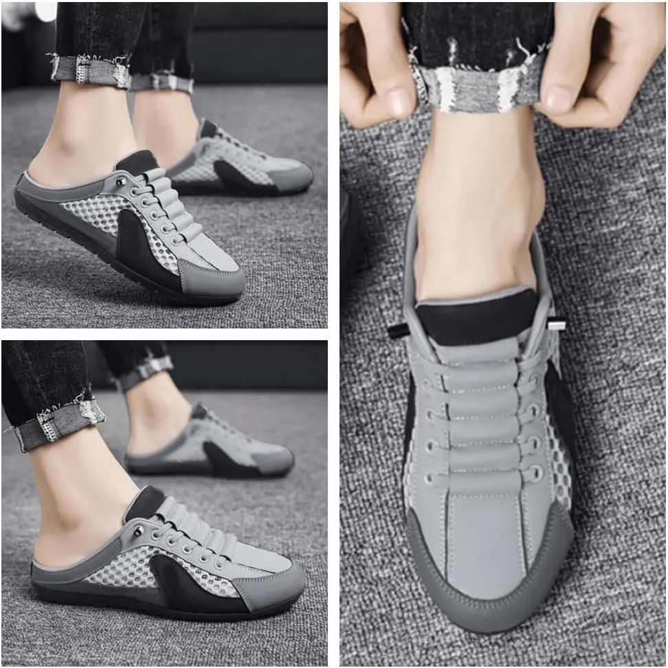Men's Backless Slip-On Sneakers, Lightweight Breathable Summer Shoes, Non-Slip Sports Sandals with, Outdoor Walking & Casual Comfort Footwear