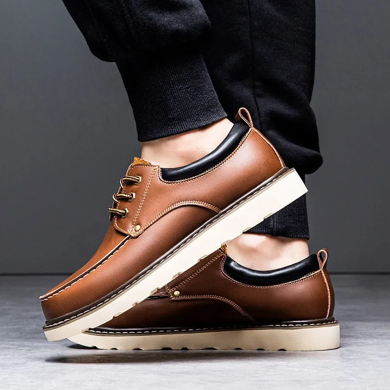 Men's Casual Shoes Leather Loafers Lace-up Camp Work Shoes A008