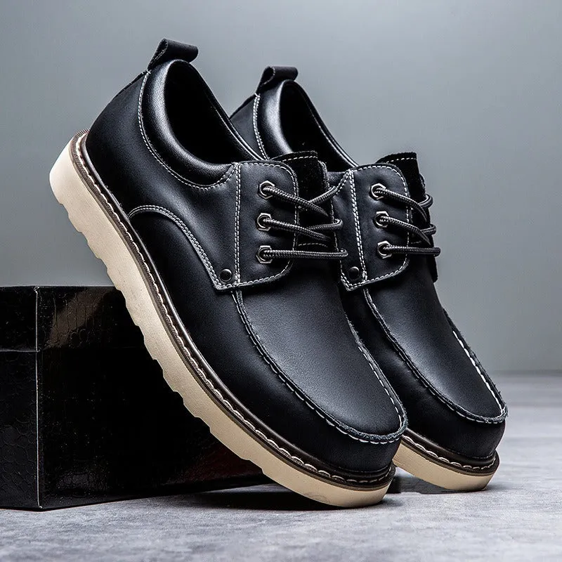 Men's Casual Shoes Leather Loafers Lace-up Camp Work Shoes A008