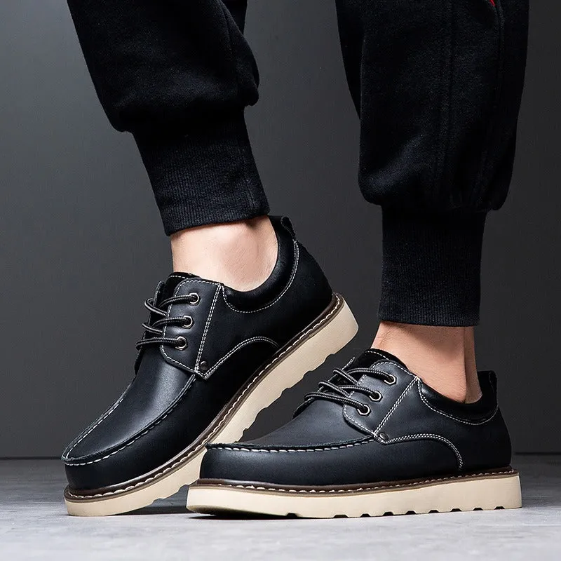 Men's Casual Shoes Leather Loafers Lace-up Camp Work Shoes A008