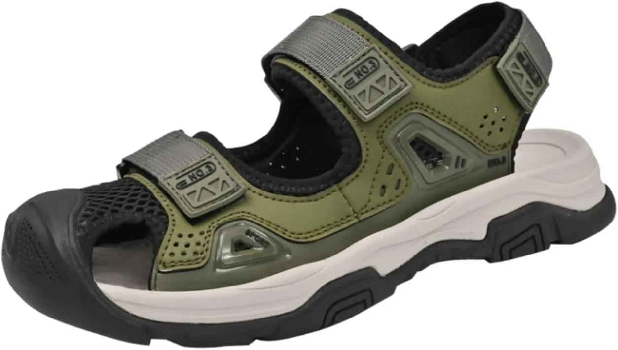 Men's Cowhide Leather Hiking Sandals - Athletic Closed - Toe Walking & Sports Fisherman Beach Water Sandals (Black,8)
