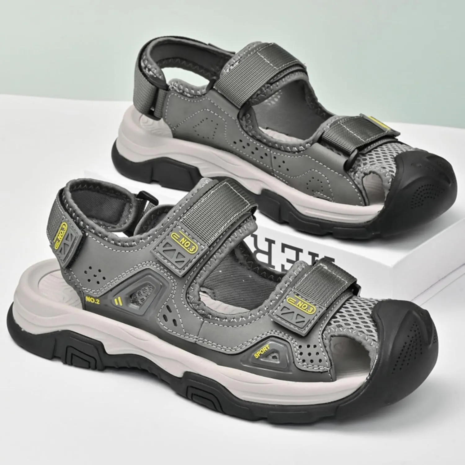 Men's Cowhide Leather Hiking Sandals - Athletic Closed - Toe Walking & Sports Fisherman Beach Water Sandals (Black,8)