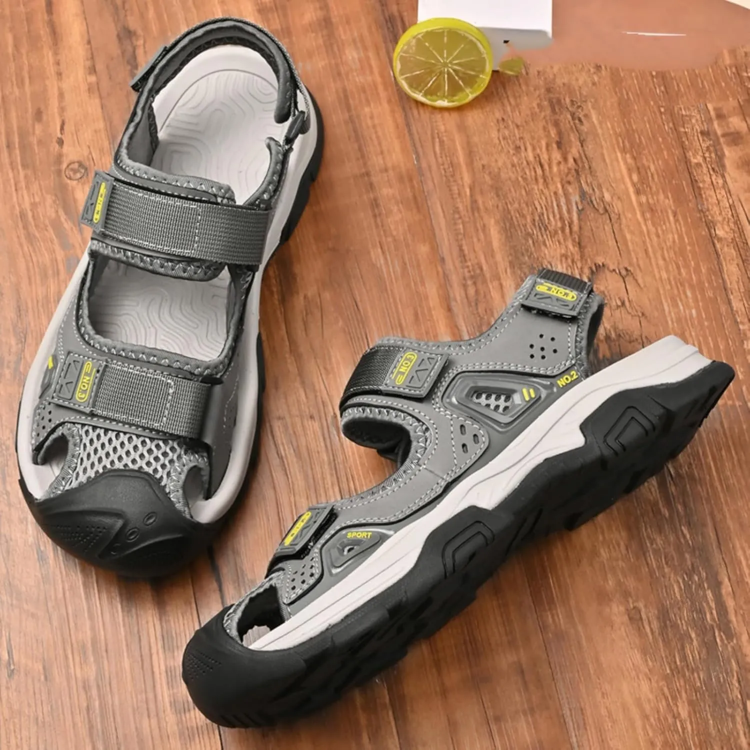 Men's Cowhide Leather Hiking Sandals - Athletic Closed - Toe Walking & Sports Fisherman Beach Water Sandals (Black,8)