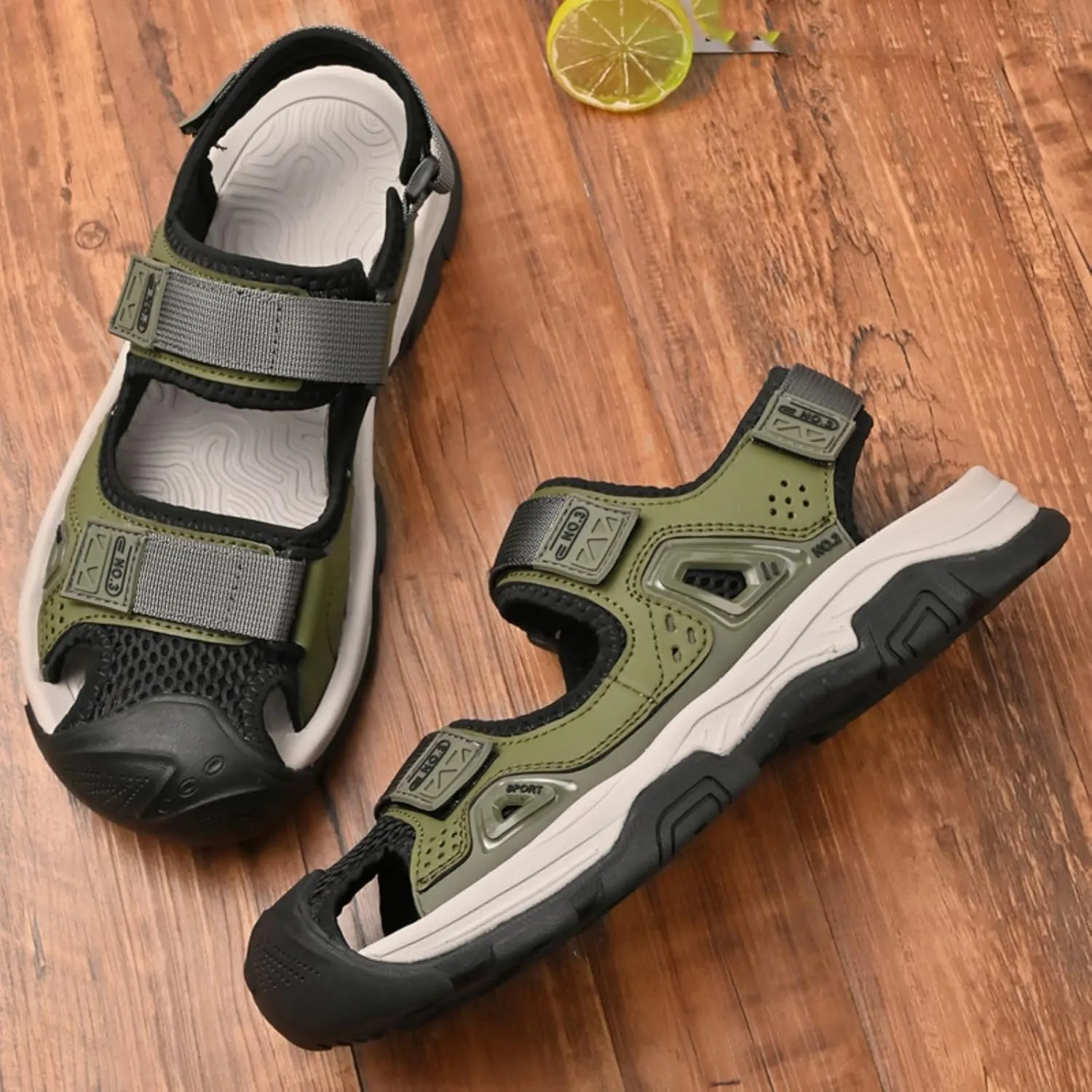 Men's Cowhide Leather Hiking Sandals - Athletic Closed - Toe Walking & Sports Fisherman Beach Water Sandals (Black,8)