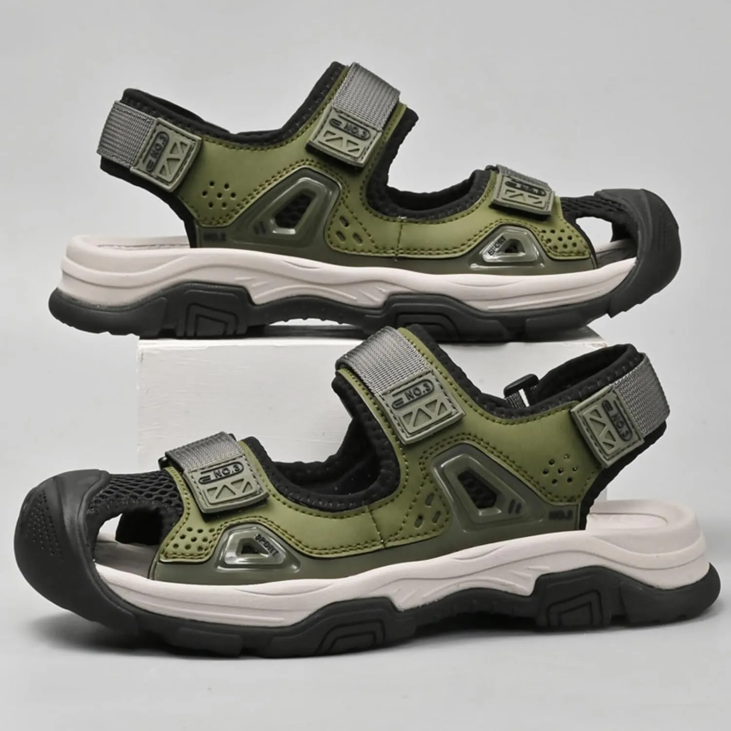 Men's Cowhide Leather Hiking Sandals - Athletic Closed - Toe Walking & Sports Fisherman Beach Water Sandals (Black,8)