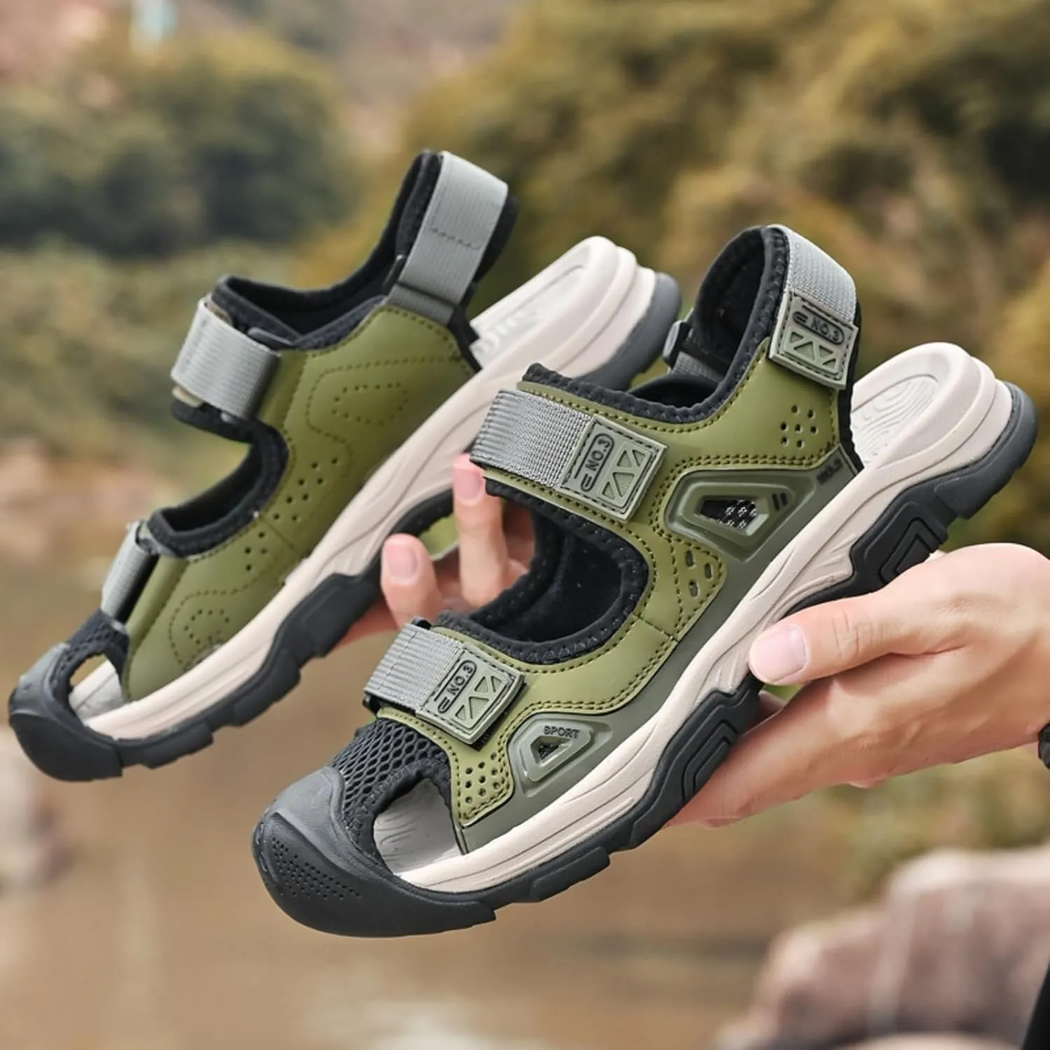Men's Cowhide Leather Hiking Sandals - Athletic Closed - Toe Walking & Sports Fisherman Beach Water Sandals (Black,8)