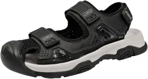 Men's Cowhide Leather Hiking Sandals - Athletic Closed - Toe Walking & Sports Fisherman Beach Water Sandals (Black,8)