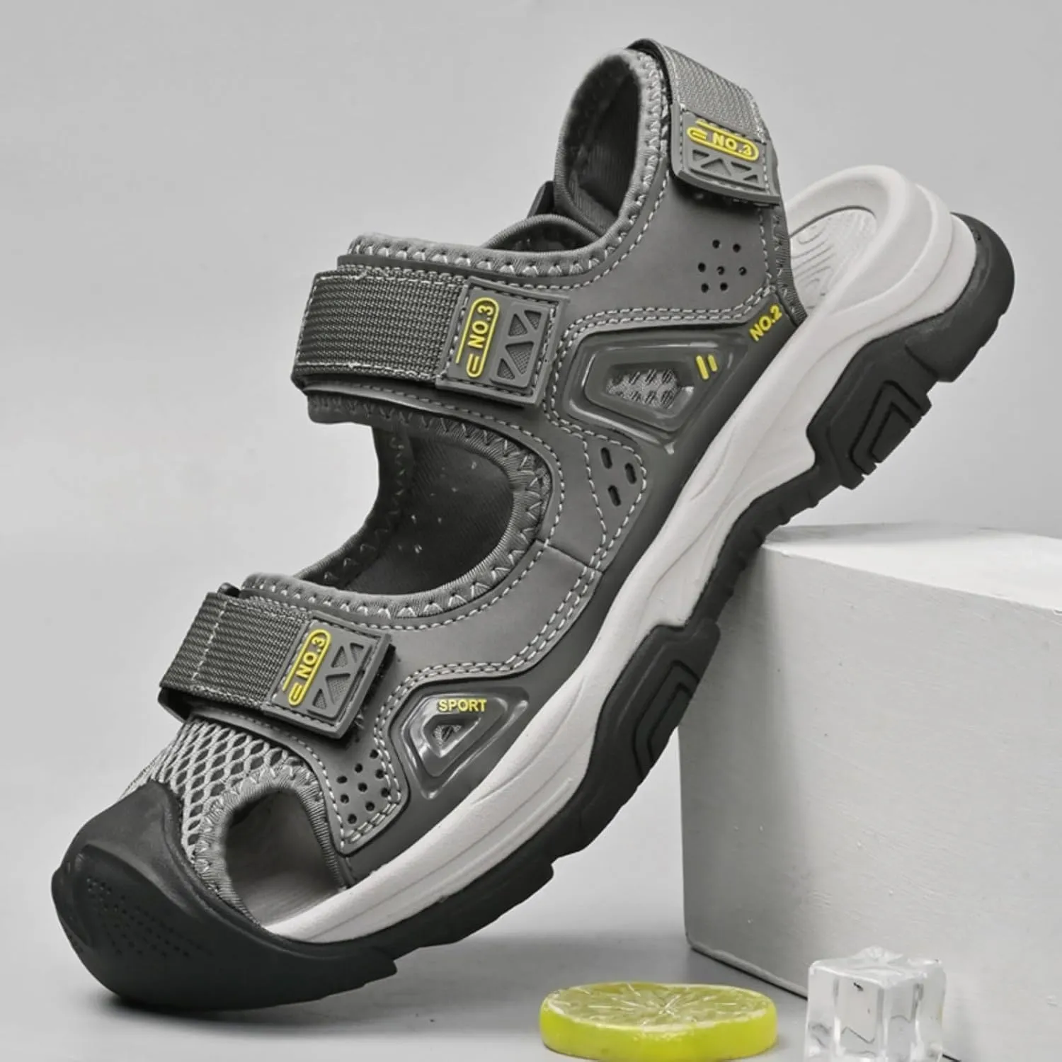 Men's Cowhide Leather Hiking Sandals - Athletic Closed - Toe Walking & Sports Fisherman Beach Water Sandals (Black,8)
