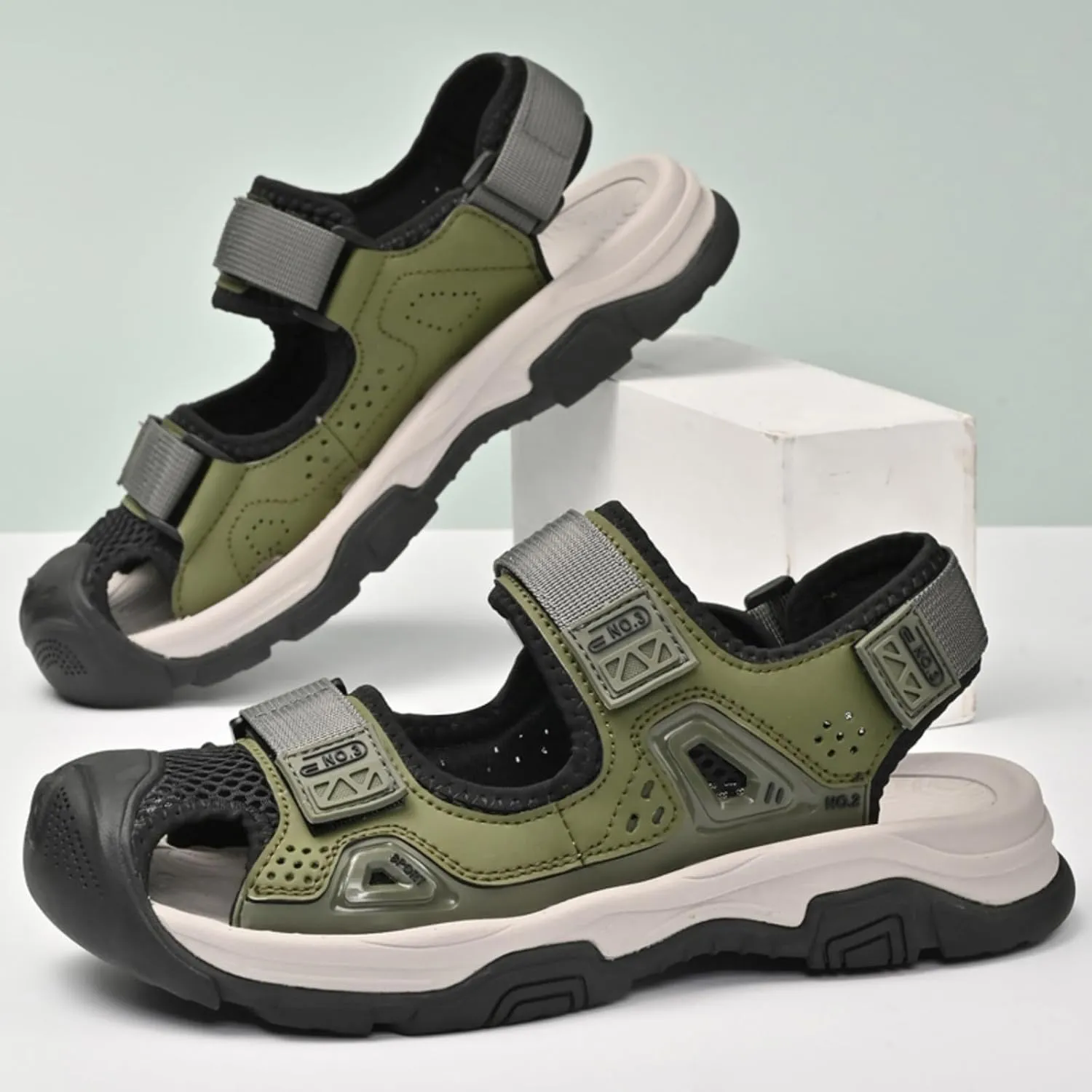 Men's Cowhide Leather Hiking Sandals - Athletic Closed - Toe Walking & Sports Fisherman Beach Water Sandals (Black,8)