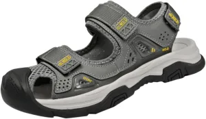 Men's Cowhide Leather Hiking Sandals - Athletic Closed - Toe Walking & Sports Fisherman Beach Water Sandals (Black,8)