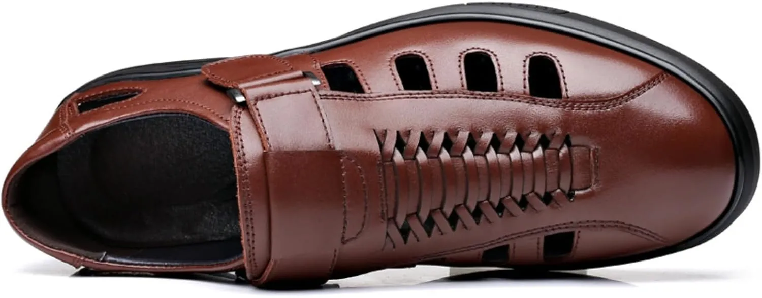 Mens Dress Sandals Leather Closed Toe Sandals for Men Summer Beach Fisherman Shoes Casual Breathable