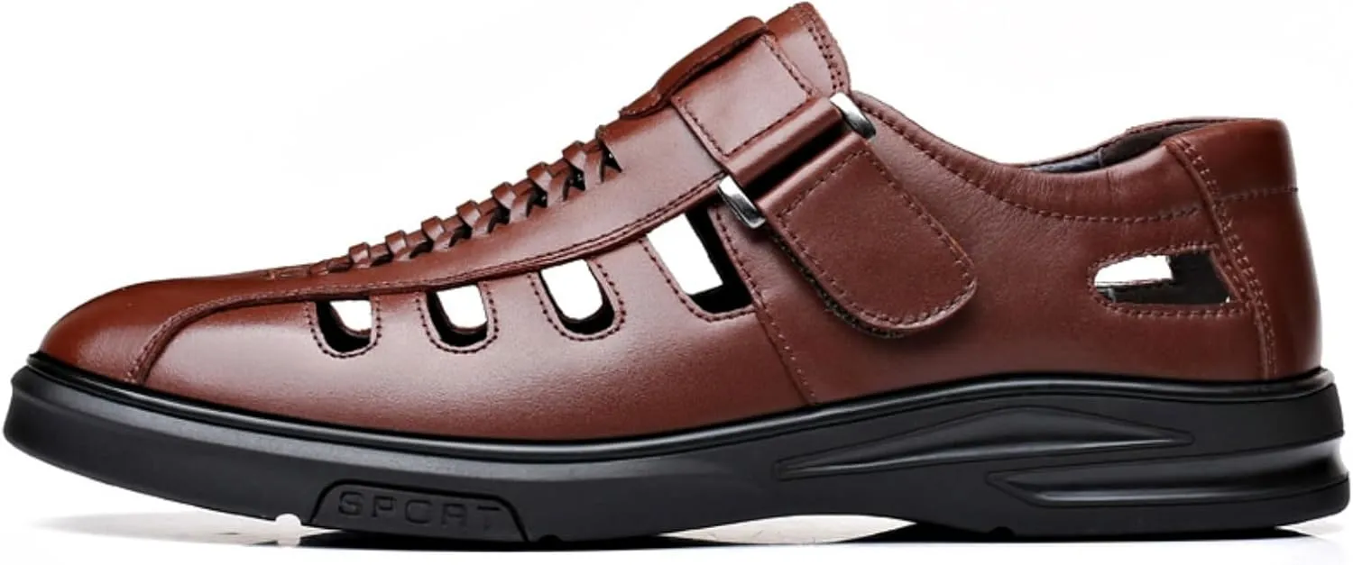 Mens Dress Sandals Leather Closed Toe Sandals for Men Summer Beach Fisherman Shoes Casual Breathable