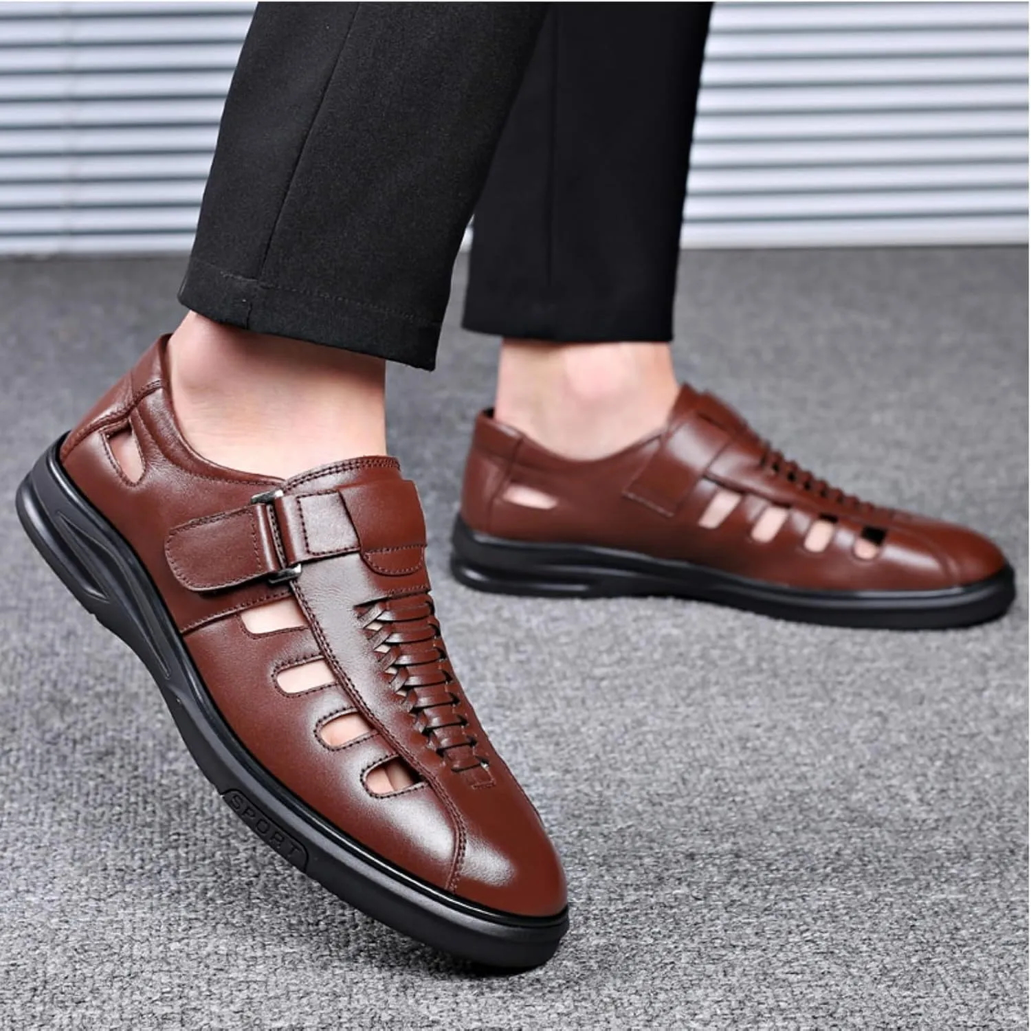 Mens Dress Sandals Leather Closed Toe Sandals for Men Summer Beach Fisherman Shoes Casual Breathable