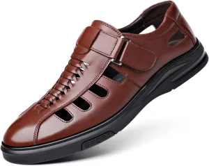 Mens Dress Sandals Leather Closed Toe Sandals for Men Summer Beach Fisherman Shoes Casual Breathable