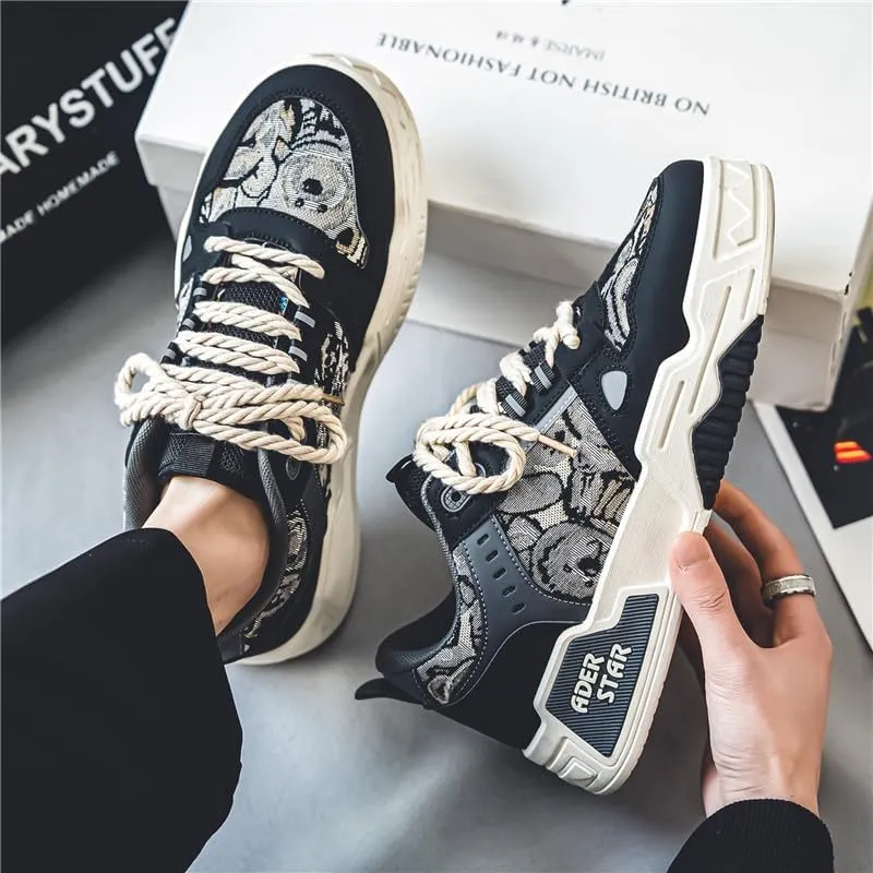 Men's Fashionable Thick Soled Skateboard Shoes Casual Walking Shoes Comfy Non Slip Durable Suitable for Outdoor Campus Walking