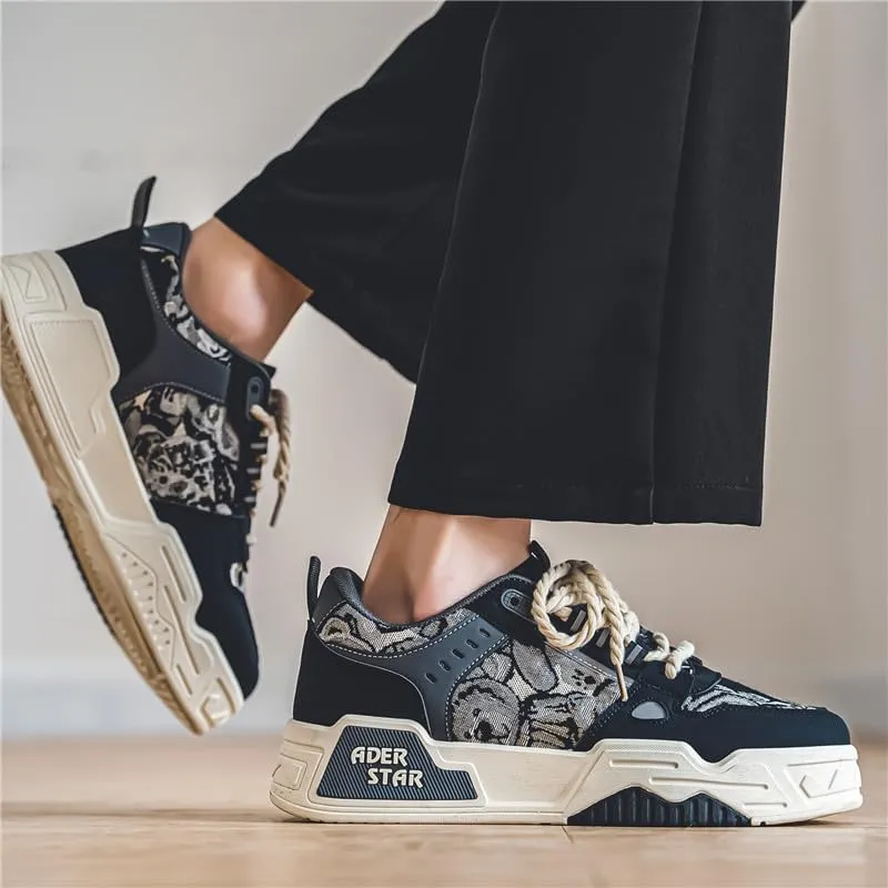 Men's Fashionable Thick Soled Skateboard Shoes Casual Walking Shoes Comfy Non Slip Durable Suitable for Outdoor Campus Walking
