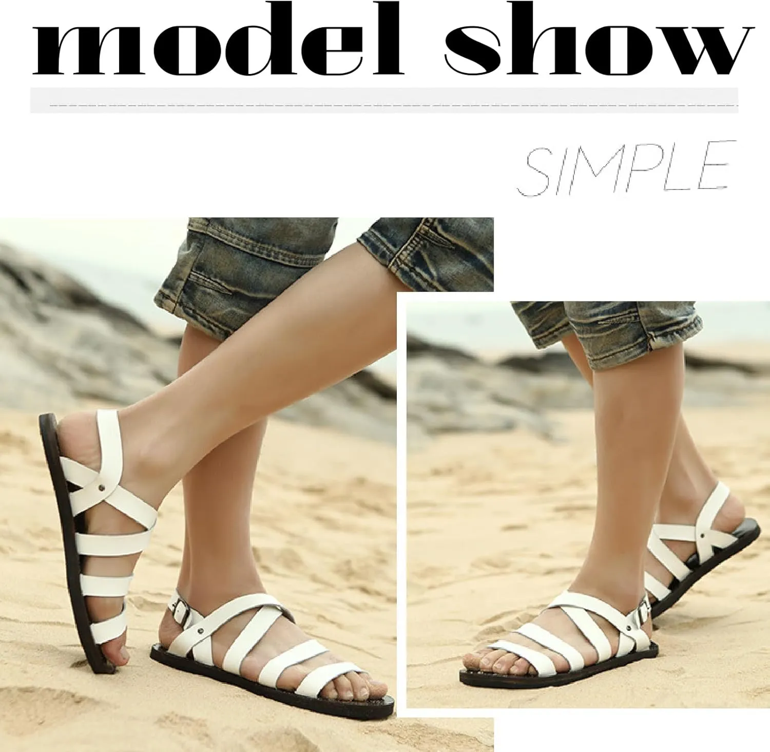 Men's Genuine Leather Flat Fisherman Sandals with Adjust Buckle Strap Fashion Comfort Open Toe Cutout Anti-Slip Platform Water Shoes Summer Walking Driving Sandals