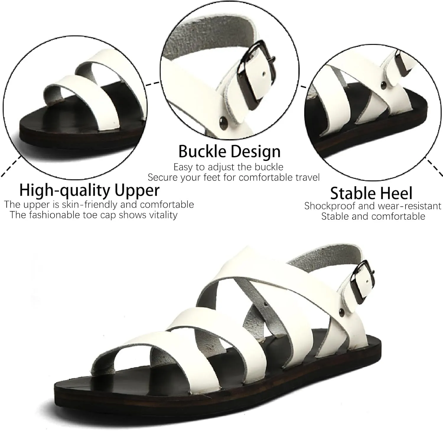 Men's Genuine Leather Flat Fisherman Sandals with Adjust Buckle Strap Fashion Comfort Open Toe Cutout Anti-Slip Platform Water Shoes Summer Walking Driving Sandals