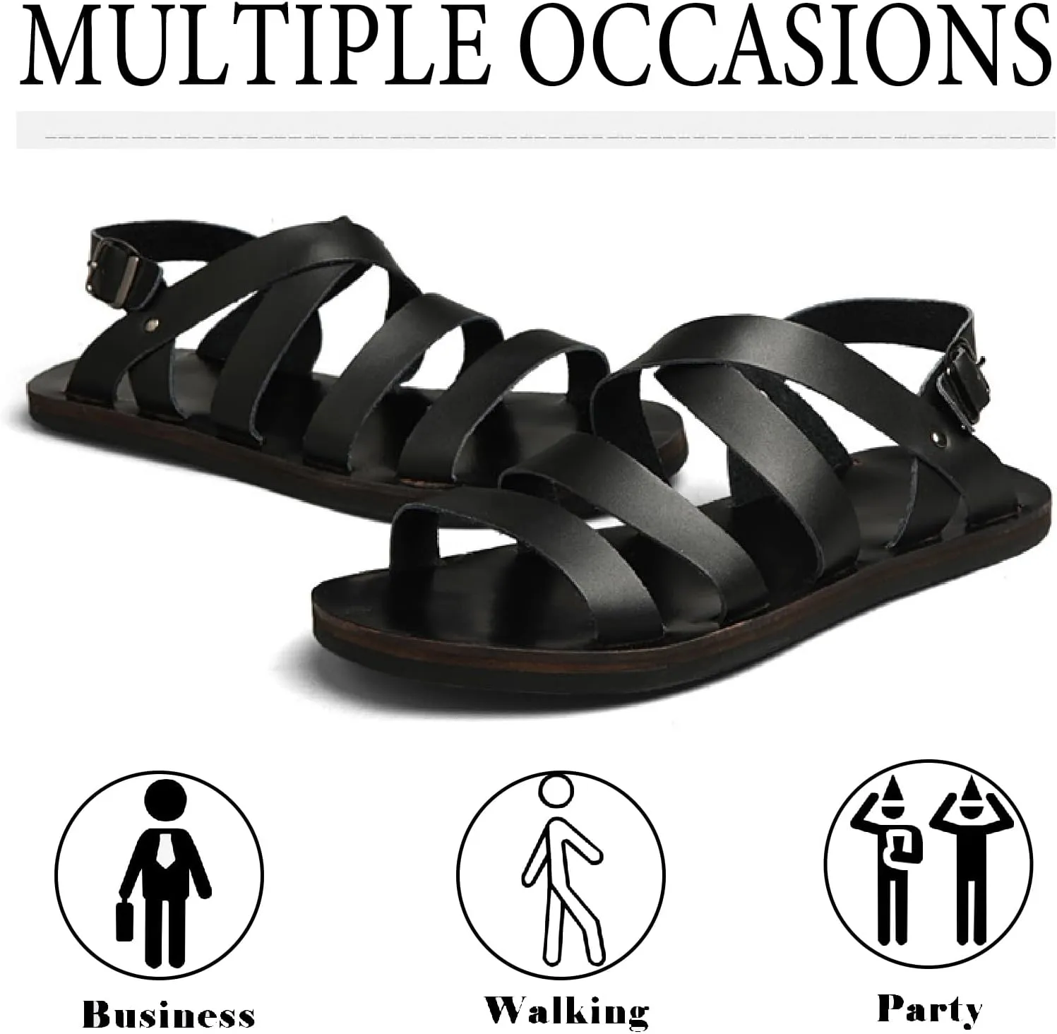 Men's Genuine Leather Flat Fisherman Sandals with Adjust Buckle Strap Fashion Comfort Open Toe Cutout Anti-Slip Platform Water Shoes Summer Walking Driving Sandals