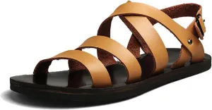 Men's Genuine Leather Flat Fisherman Sandals with Adjust Buckle Strap Fashion Comfort Open Toe Cutout Anti-Slip Platform Water Shoes Summer Walking Driving Sandals