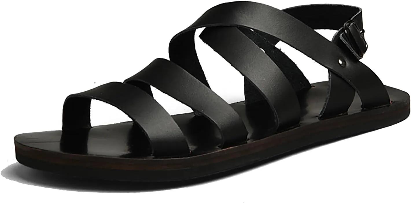 Men's Genuine Leather Flat Fisherman Sandals with Adjust Buckle Strap Fashion Comfort Open Toe Cutout Anti-Slip Platform Water Shoes Summer Walking Driving Sandals