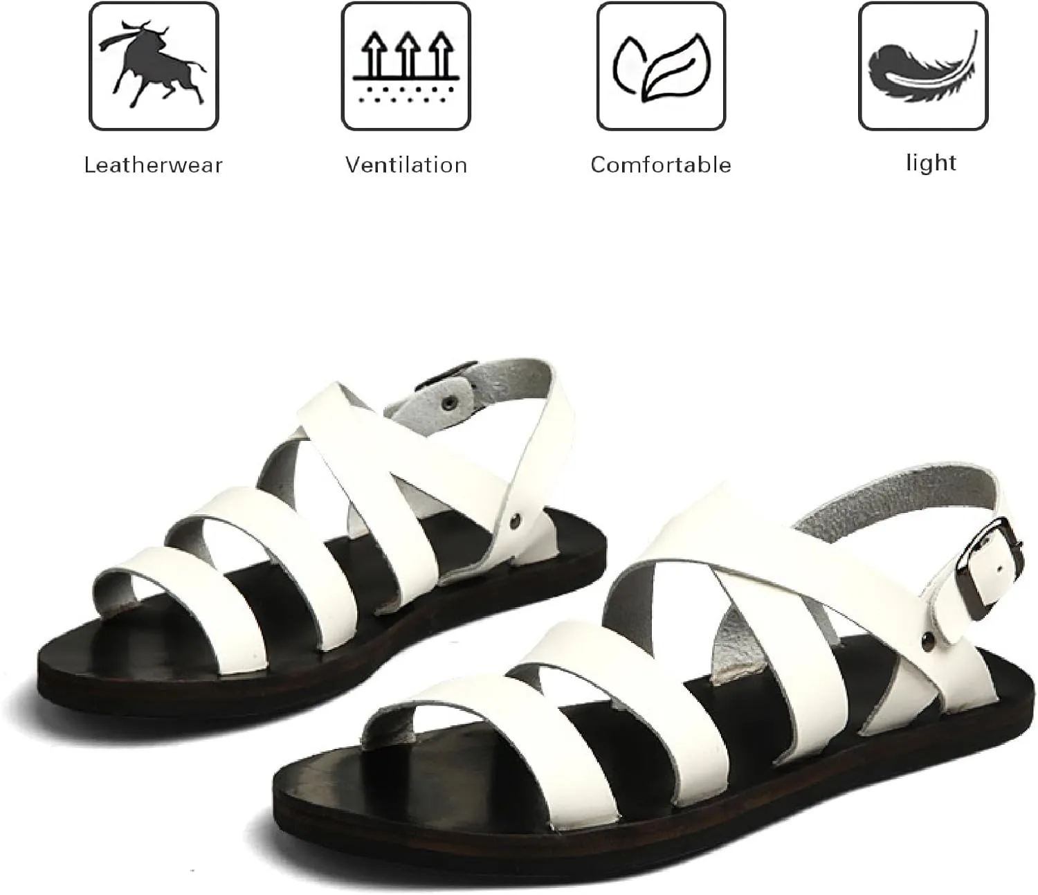 Men's Genuine Leather Flat Fisherman Sandals with Adjust Buckle Strap Fashion Comfort Open Toe Cutout Anti-Slip Platform Water Shoes Summer Walking Driving Sandals