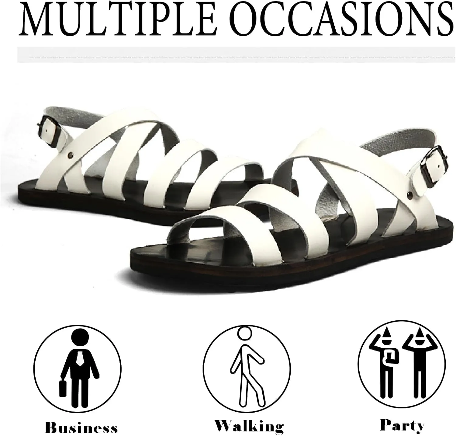 Men's Genuine Leather Flat Fisherman Sandals with Adjust Buckle Strap Fashion Comfort Open Toe Cutout Anti-Slip Platform Water Shoes Summer Walking Driving Sandals