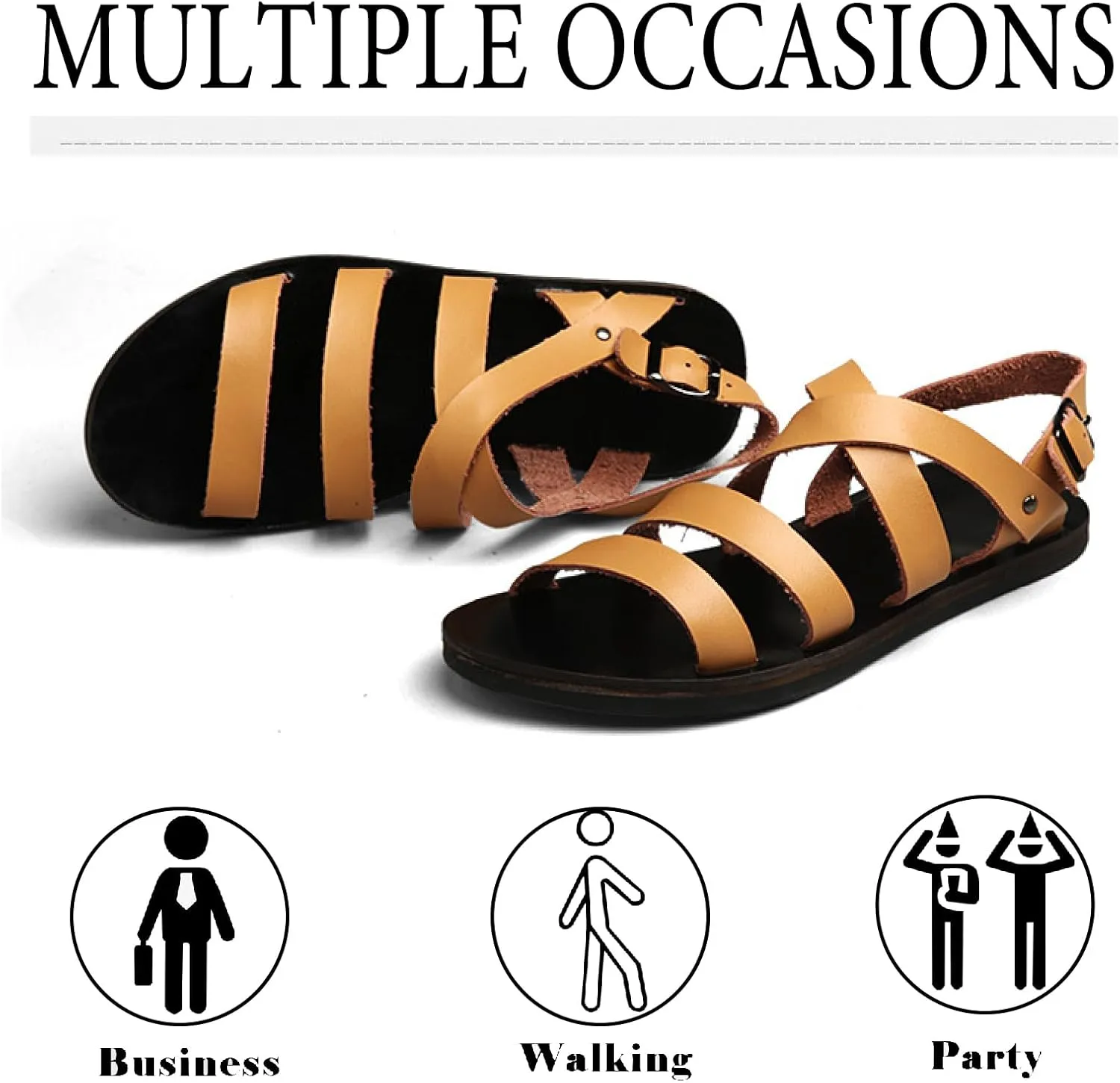 Men's Genuine Leather Flat Fisherman Sandals with Adjust Buckle Strap Fashion Comfort Open Toe Cutout Anti-Slip Platform Water Shoes Summer Walking Driving Sandals