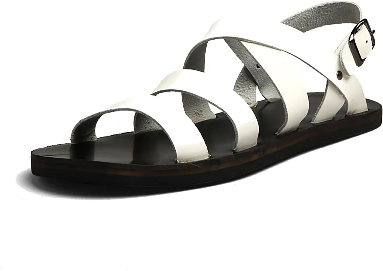 Men's Genuine Leather Flat Fisherman Sandals with Adjust Buckle Strap Fashion Comfort Open Toe Cutout Anti-Slip Platform Water Shoes Summer Walking Driving Sandals