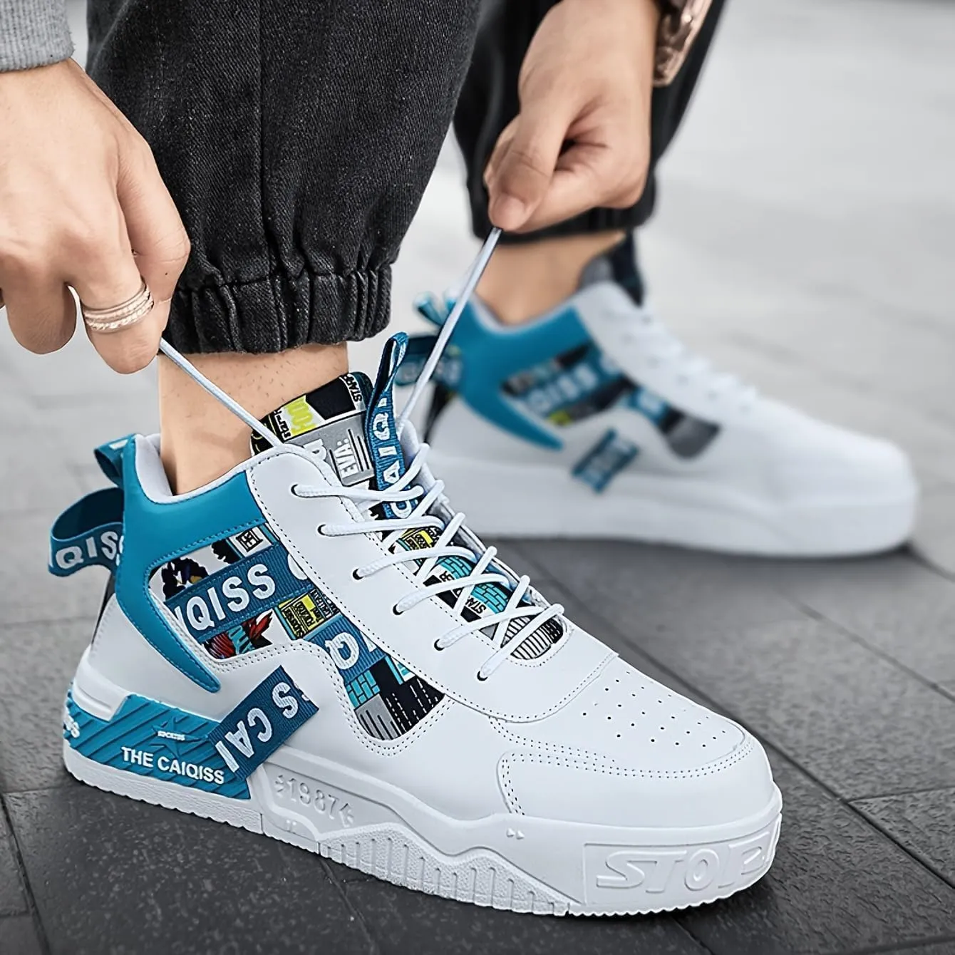 Men’s High-Top Sneakers – Thick Bottom Skate Shoes for Casual Walking, Lightweight Street Fashion Sneakers with Durable Design