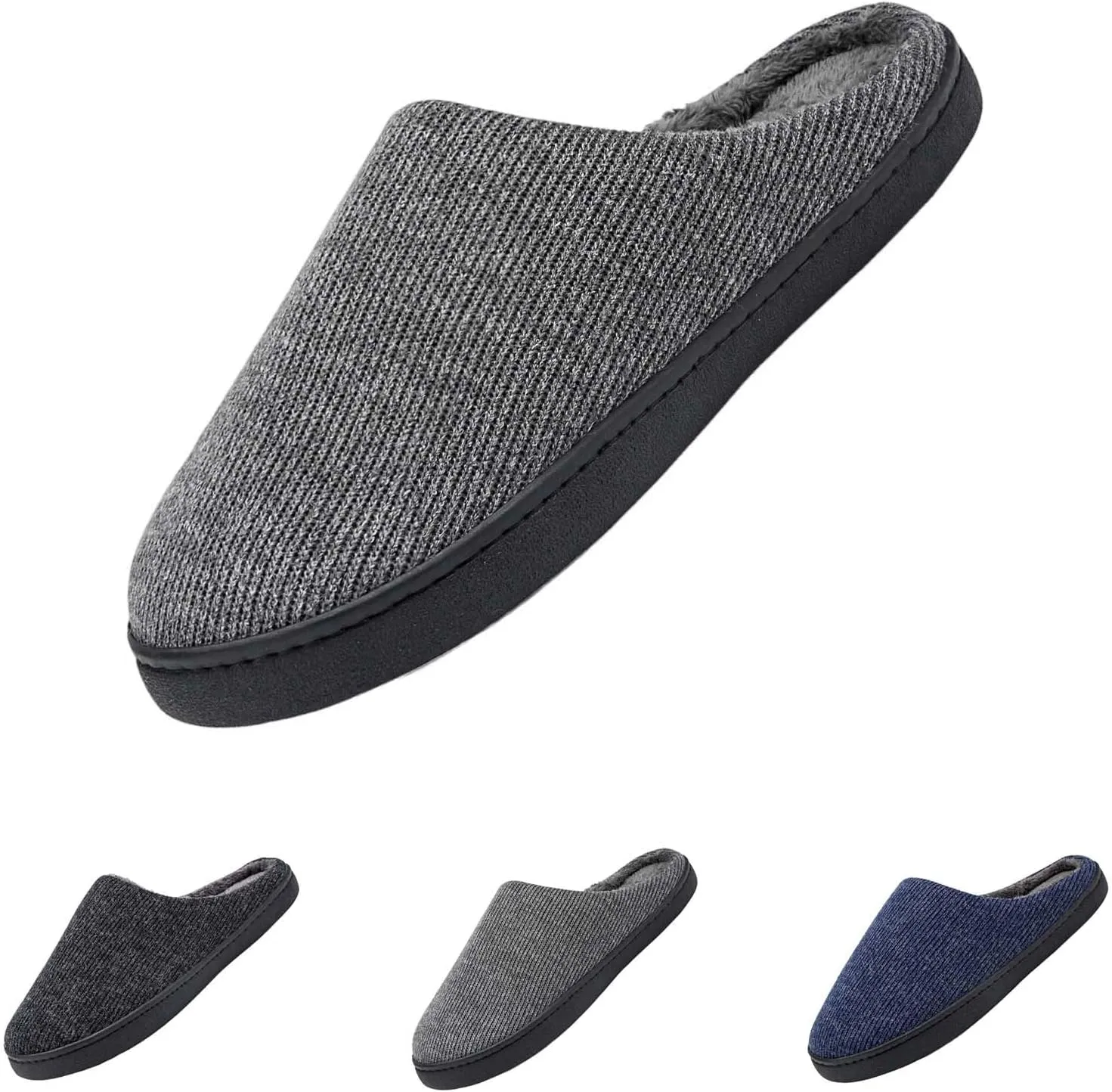 Mens Indoor Slippers Casual Striped Non Slip Slipper Slip On Bedroom Slippers Sort Flat Plush Lined Slipper