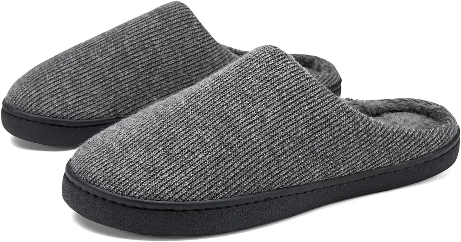 Mens Indoor Slippers Casual Striped Non Slip Slipper Slip On Bedroom Slippers Sort Flat Plush Lined Slipper