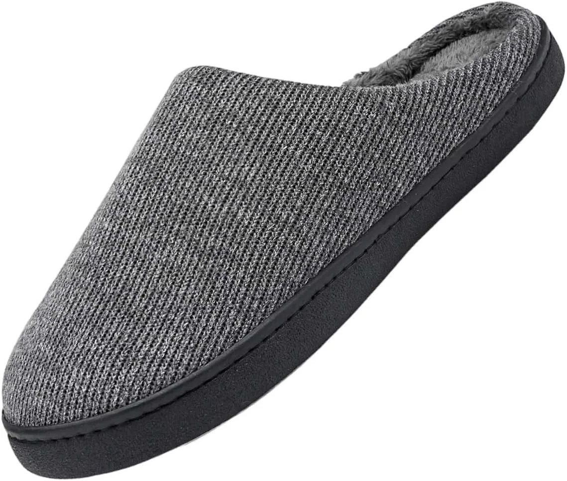 Mens Indoor Slippers Casual Striped Non Slip Slipper Slip On Bedroom Slippers Sort Flat Plush Lined Slipper