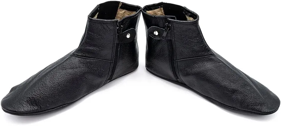 Men's Islamic Mest Sock | Soft Halal Goat Leather | Warm Lining for Winter | Muslim Khuff Kuffain | For Wudu Abdes Ablution | Zipper Stretch Comfortable Socks Slippers