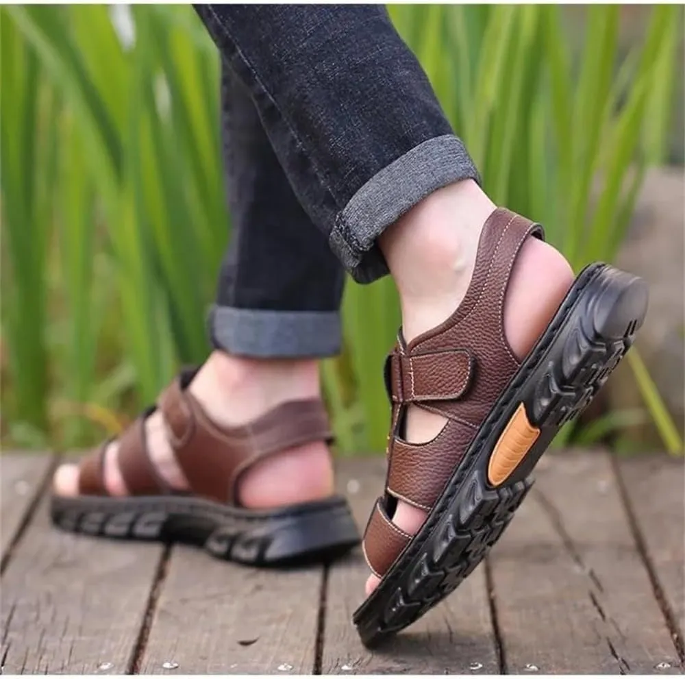 Mens Leather Casual Sandals, Breathable Mens Summer Leather Sandals for Casual, Beach, Travelling