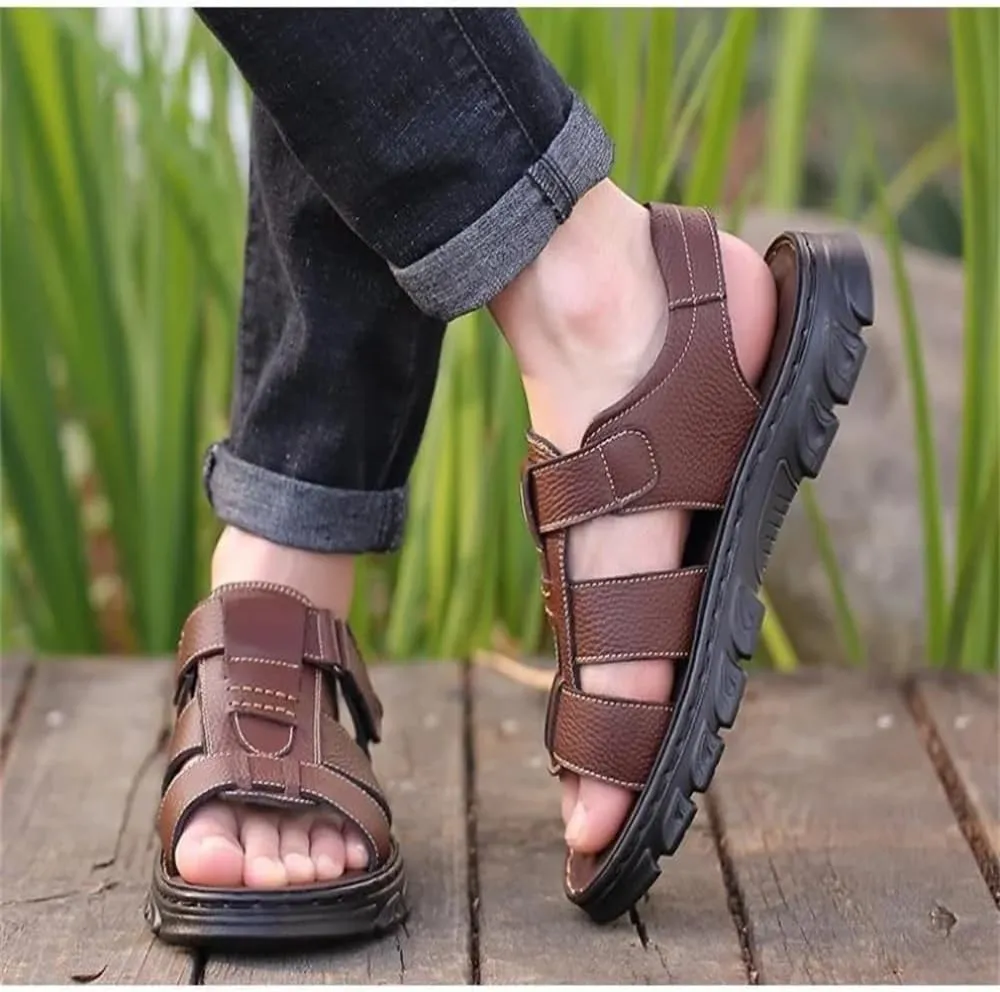 Mens Leather Casual Sandals, Breathable Mens Summer Leather Sandals for Casual, Beach, Travelling