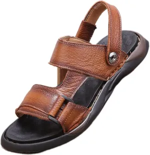 Men's Leather Sandals Casual Men Slippers Outdoor Comfortable Male Beach Shoes(White-Patch Five-Pointed star4,38 Code)