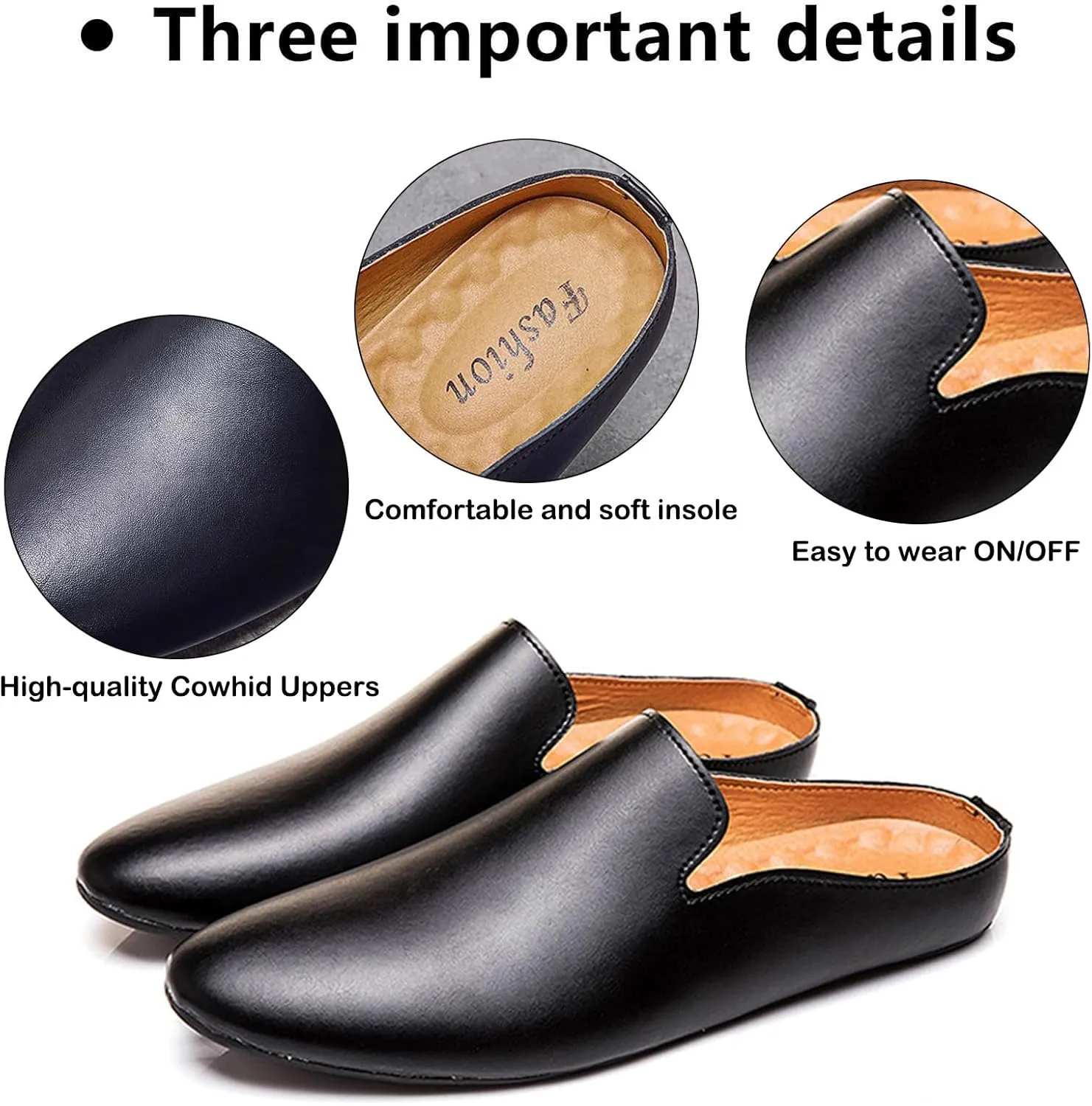 Men's Leather Simple Flat Casual Mule Clogs Fashion Slip On Comfortable Breathable Closed Pointed Toe Backless Dress Loafers for Work Party Wedding Walking