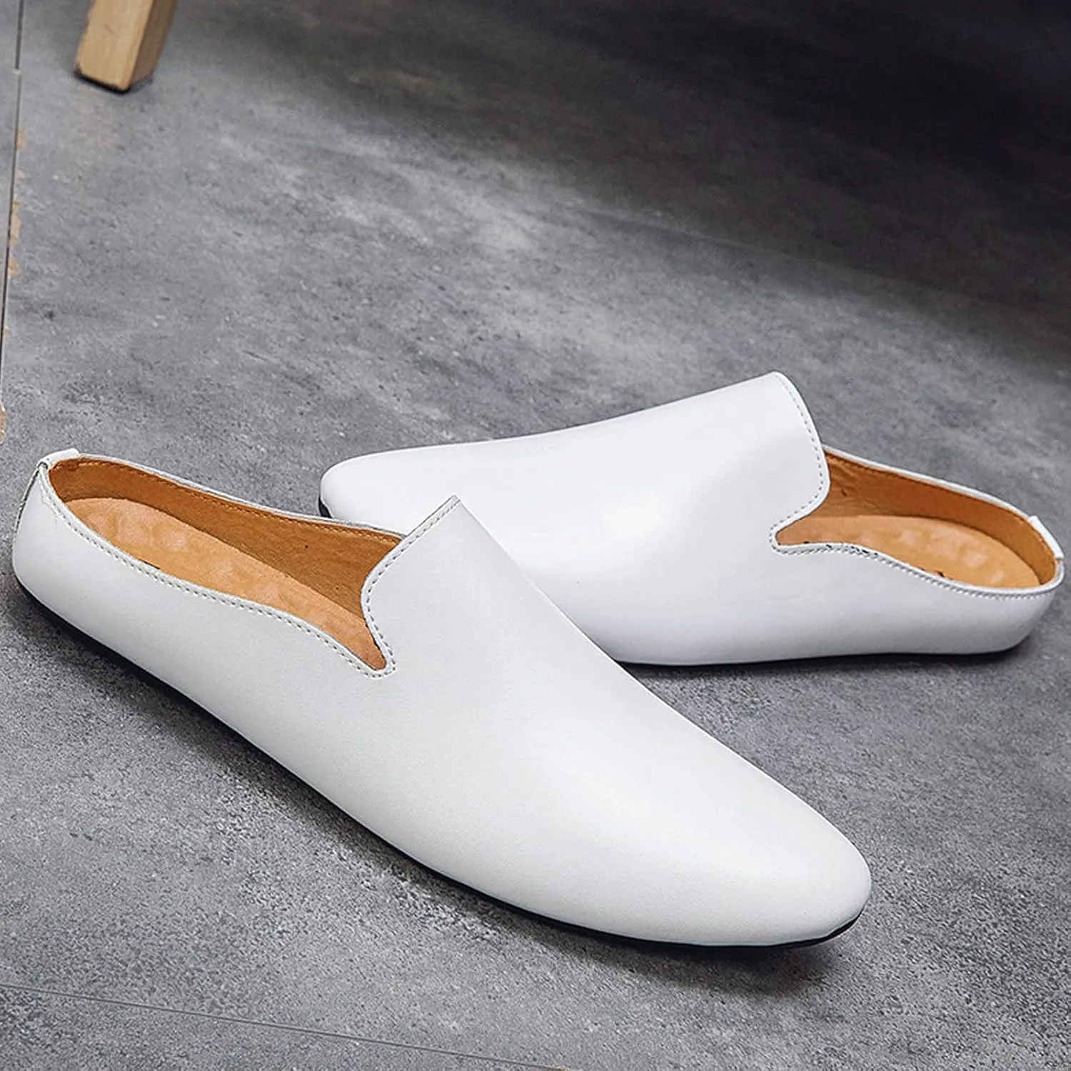Men's Leather Simple Flat Casual Mule Clogs Fashion Slip On Comfortable Breathable Closed Pointed Toe Backless Dress Loafers for Work Party Wedding Walking