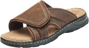 Men's Leather Slide Sandal Open Toe Adjustable Beach Sandals with Soft Comfy Arch Support Athletic Slippers Mules