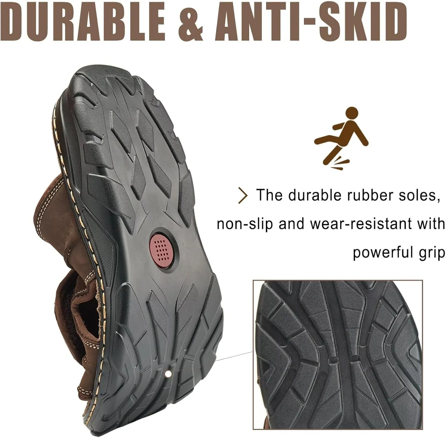 Men's Leather Slide Sandal Open Toe Adjustable Beach Sandals with Soft Comfy Arch Support Athletic Slippers Mules