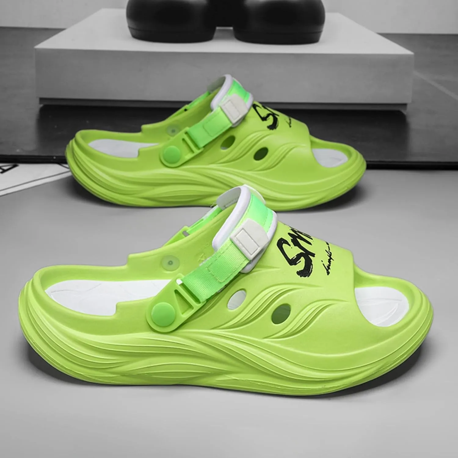 Men's Mint Adjustable Buckle Sandals - Breathable Casual Slides with Anti-Slip Sole for Indoor/Outdoor, Gym, Pool, Summer Comfort