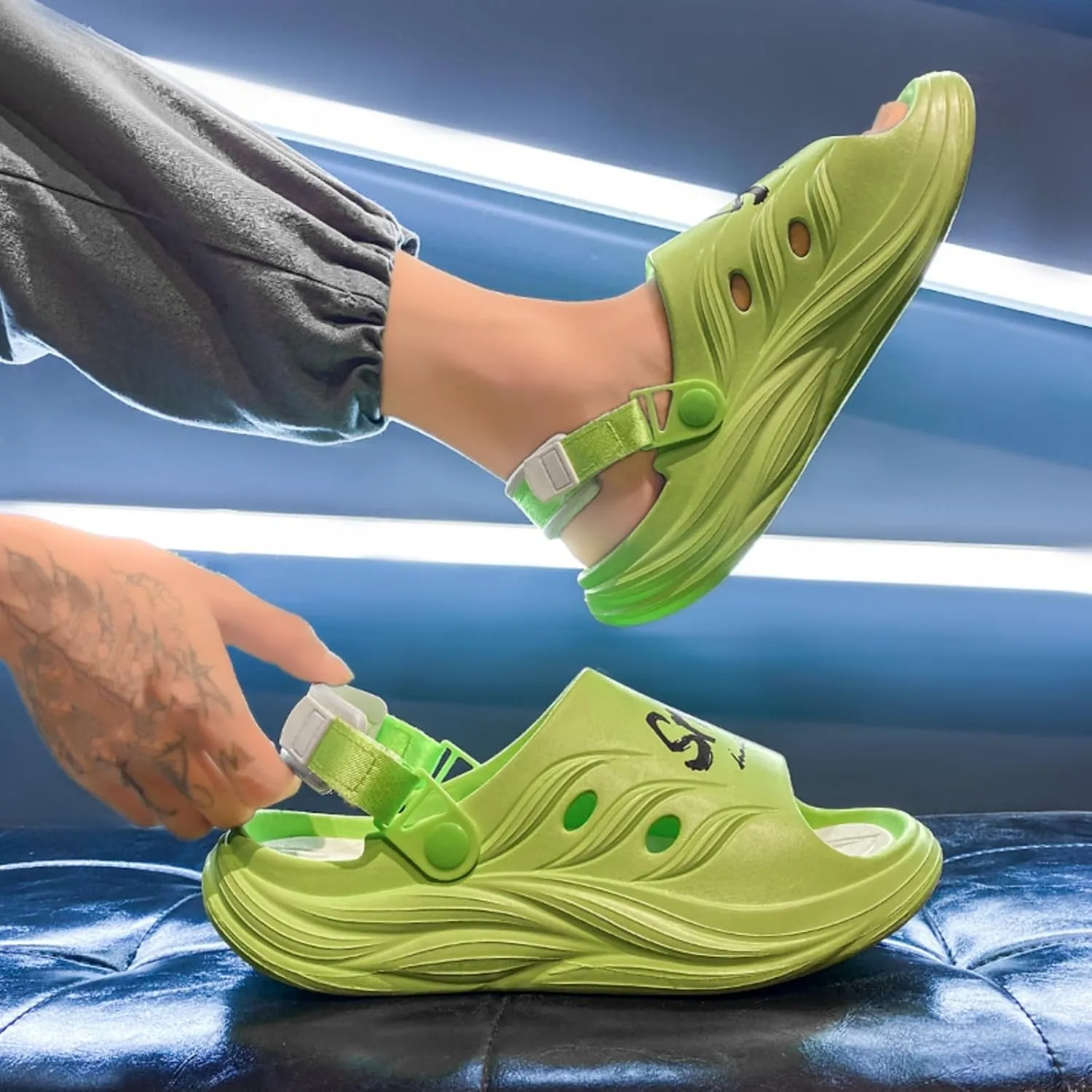 Men's Mint Adjustable Buckle Sandals - Breathable Casual Slides with Anti-Slip Sole for Indoor/Outdoor, Gym, Pool, Summer Comfort