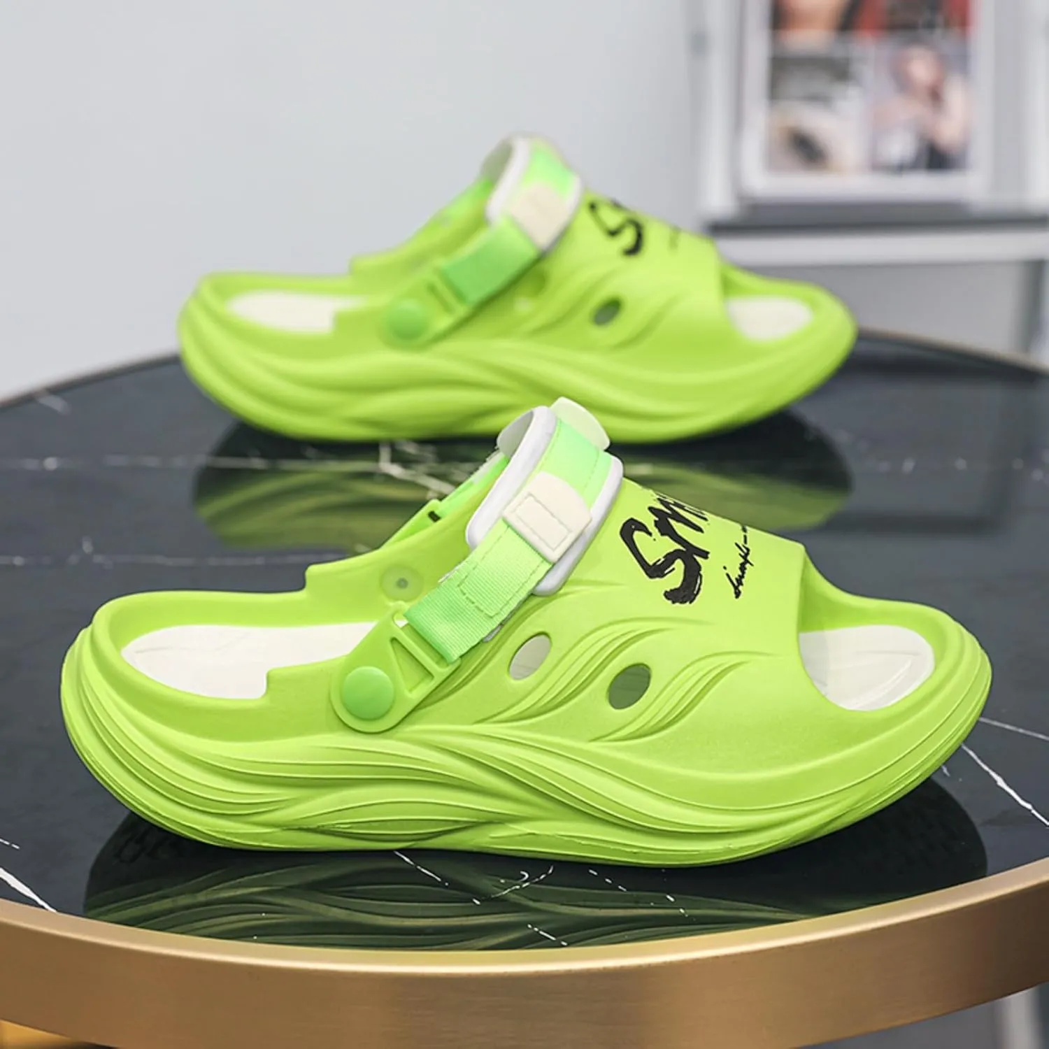 Men's Mint Adjustable Buckle Sandals - Breathable Casual Slides with Anti-Slip Sole for Indoor/Outdoor, Gym, Pool, Summer Comfort
