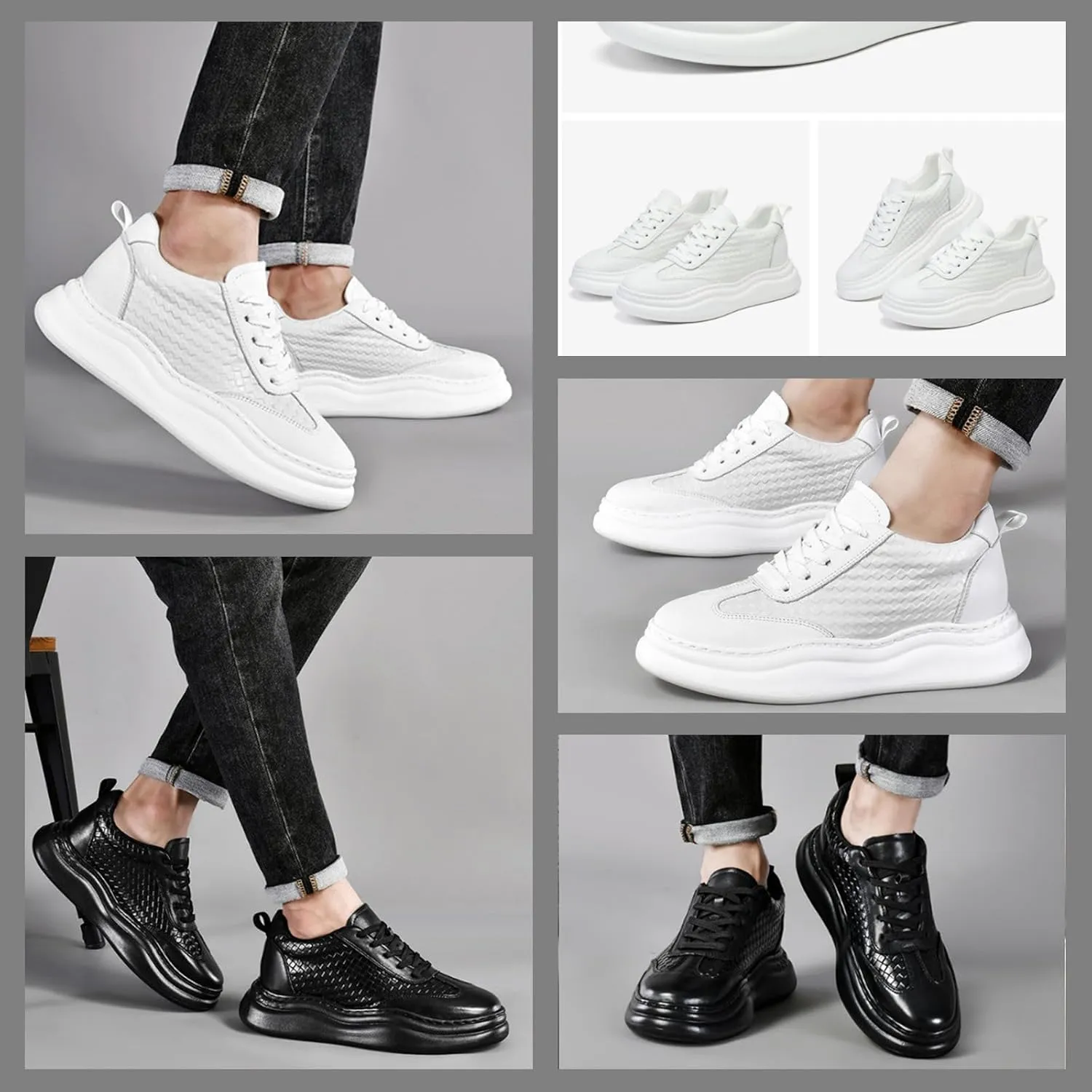 Men’s Platform Sneakers Oxfords Height Increasing Inner Sole, Genuine Leather Lace-Up Design, Stylish & Comfortable Non-Slip Shoes for Casual, Business & Walking