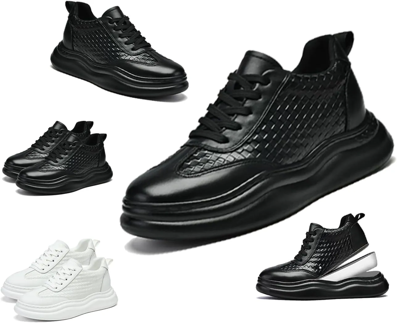 Men’s Platform Sneakers Oxfords Height Increasing Inner Sole, Genuine Leather Lace-Up Design, Stylish & Comfortable Non-Slip Shoes for Casual, Business & Walking