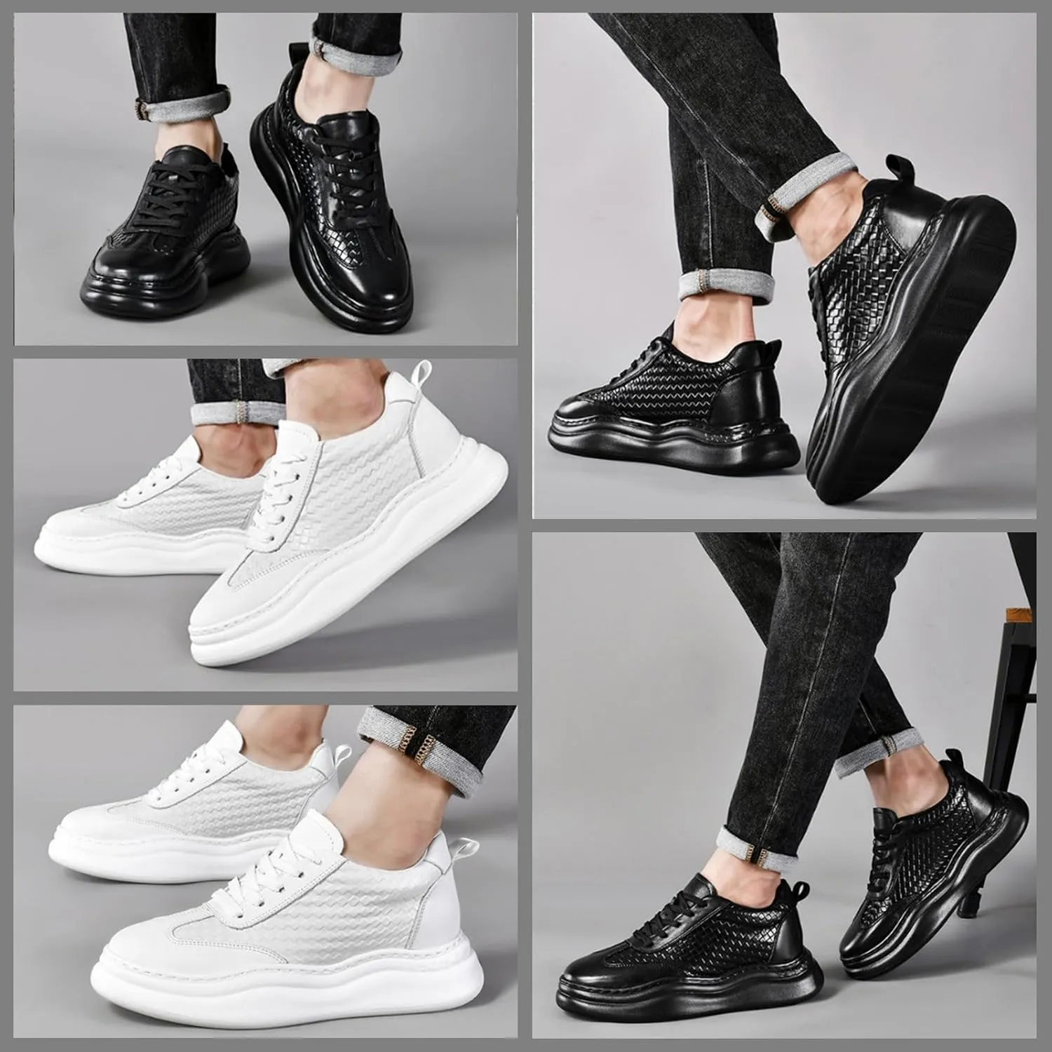 Men’s Platform Sneakers Oxfords Height Increasing Inner Sole, Genuine Leather Lace-Up Design, Stylish & Comfortable Non-Slip Shoes for Casual, Business & Walking