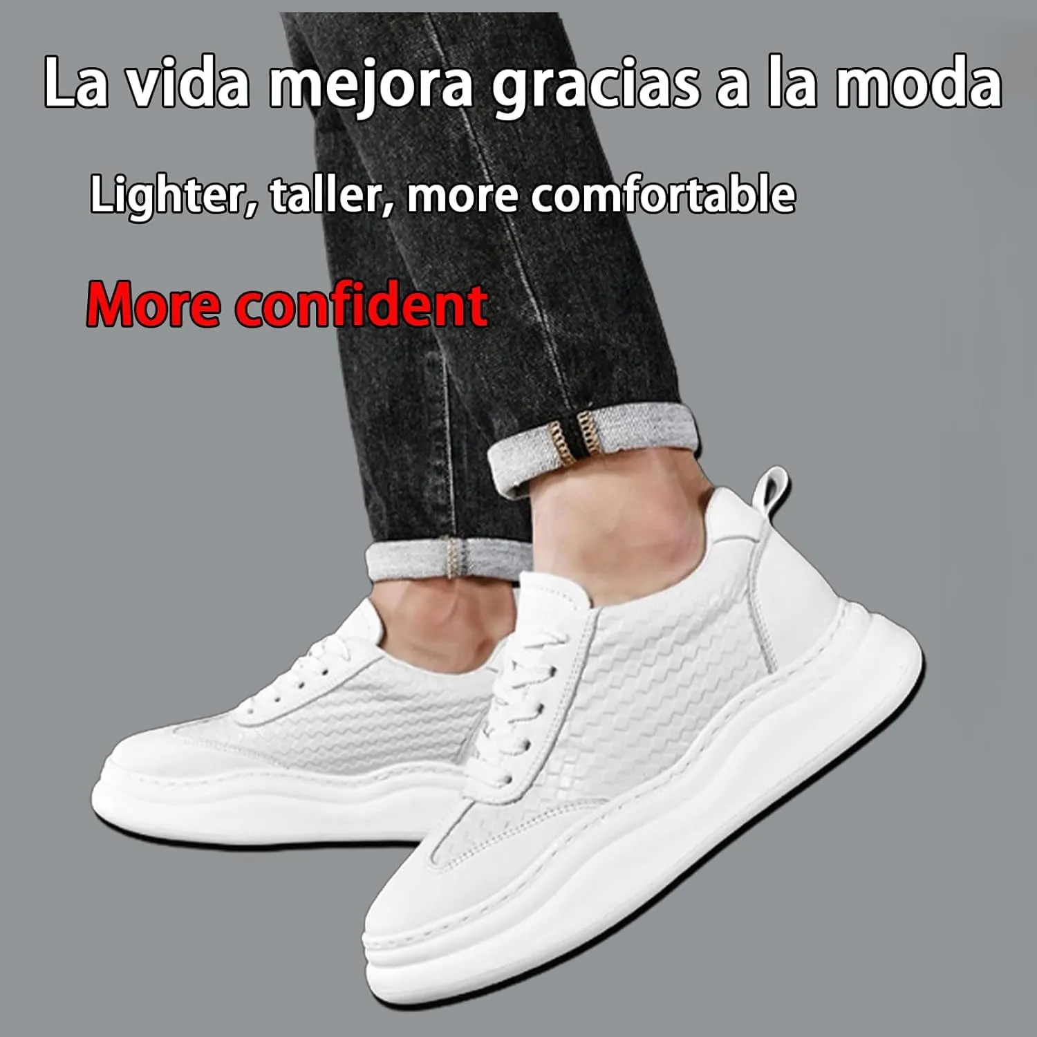 Men’s Platform Sneakers Oxfords Height Increasing Inner Sole, Genuine Leather Lace-Up Design, Stylish & Comfortable Non-Slip Shoes for Casual, Business & Walking