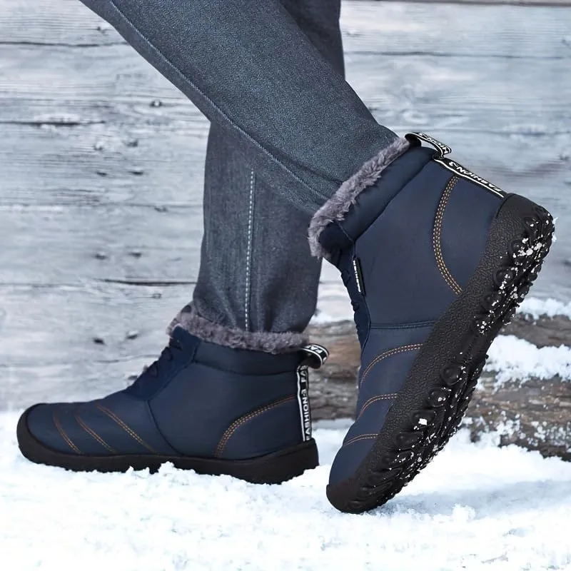 Men's Snow Boots, Winter Thermal Shoes, Windproof Hiking Boots with Fuzzy Lining